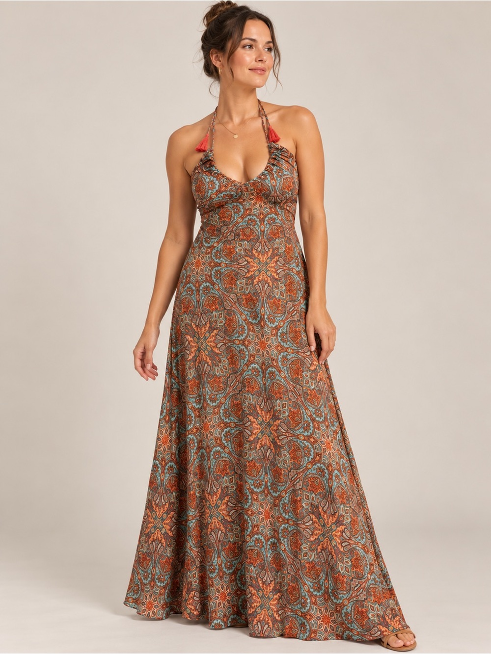 Earthbound Trading Co Paisley Halter Open Back Maxi Dress XL